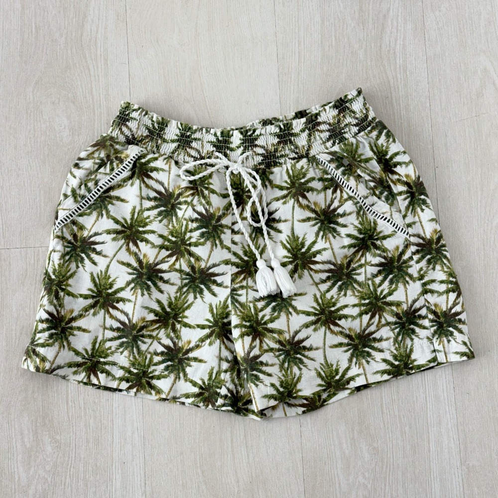 Briggs Women's Palm Tree Print Smocked‎ Waist Drawstring Shorts Size M